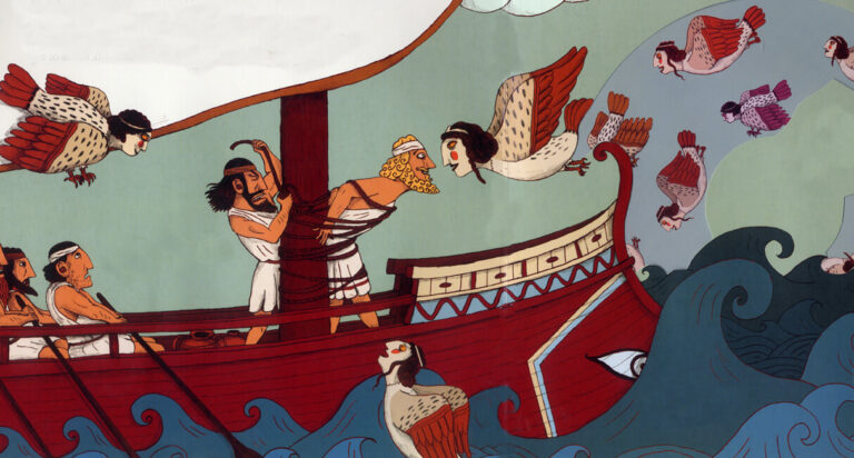 Ulises atado al mástil resistiendo a las sirenas, simbolizando el estrés migratorio extremo.